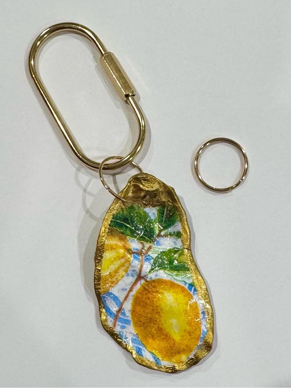 Mini Oyster Shell Bag Charm Key Chain Yellow Lemon 3” - Picture 2 of 2